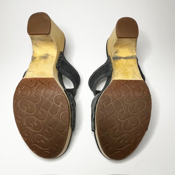 UGG Issa Mosaic Leather Wooden Clogs Blue Size 7 - Picture 9 of 14